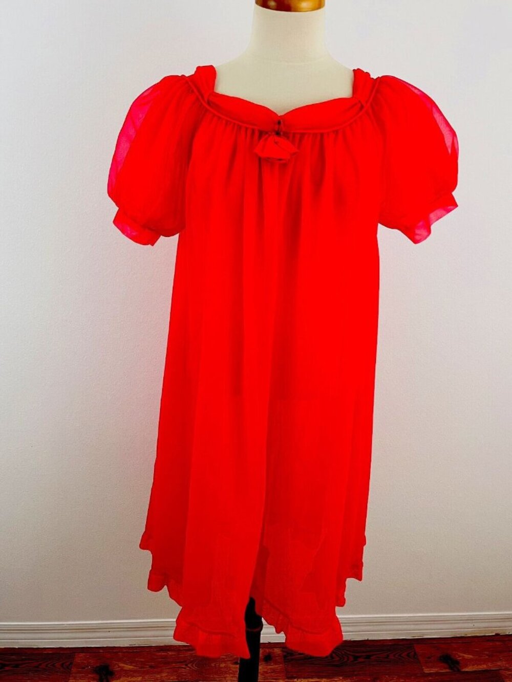 Vintage Women's Chiffon Robe Nylon Red Double Layer